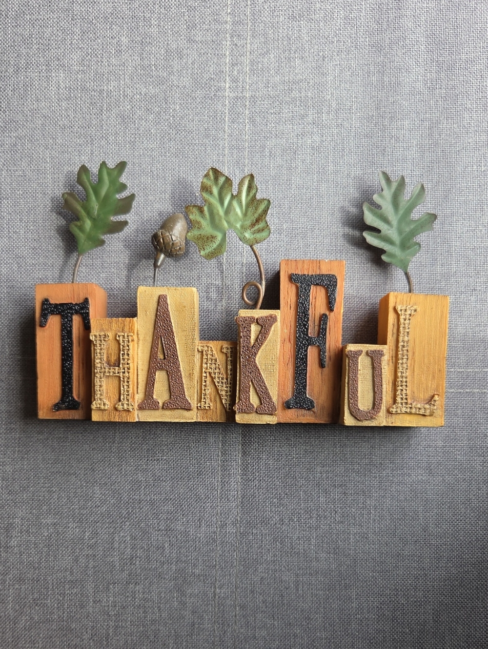 Thankful Rustic Faux Wood Tabletop Decor in Green and Brown